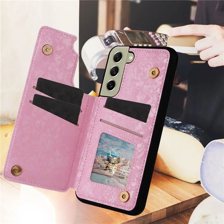 Phone Cover for Samsung Galaxy S21 FE 5G Kickstand Flower PU Leather Coated TPU Phone Case - Rose Flower