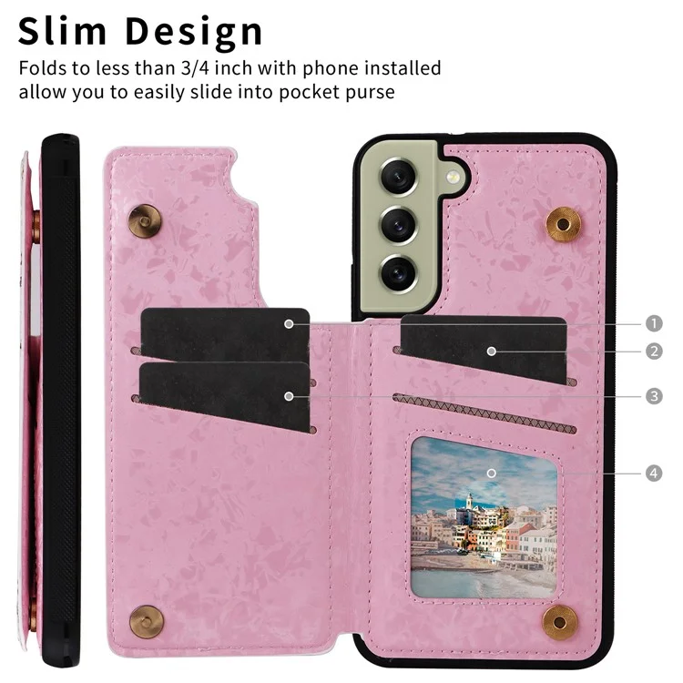 Phone Cover for Samsung Galaxy S21 FE 5G Kickstand Flower PU Leather Coated TPU Phone Case - Rose Flower