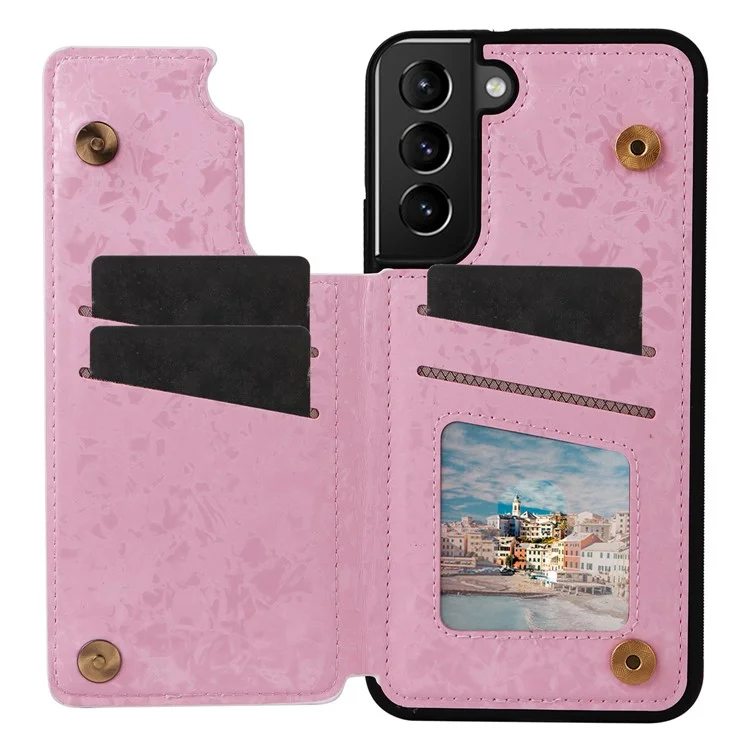 Для Samsung Galaxy S21+ 5G Kickstand Case Pattern Printing Card Slots Phone Back Shell - Rose