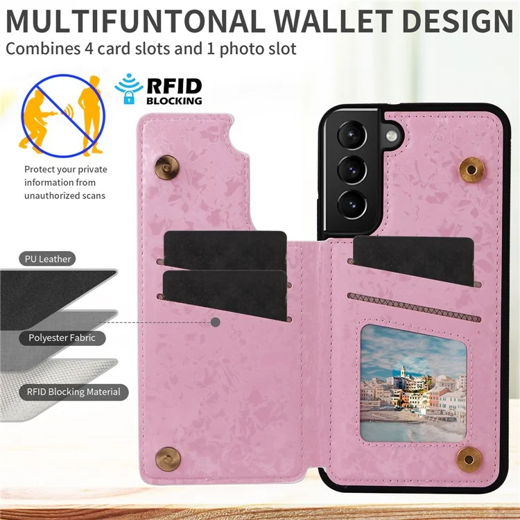 Для Samsung Galaxy S21+ 5G Kickstand Case Pattern Printing Card Slots Phone Back Shell - Rose