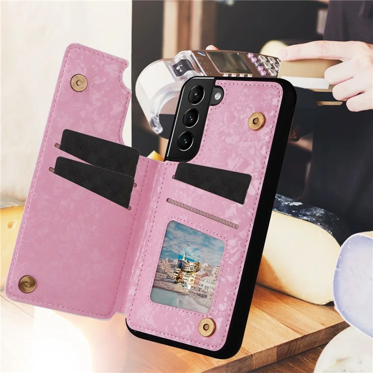 Для Samsung Galaxy S21+ 5G Kickstand Case Pattern Printing Card Slots Phone Back Shell - Rose