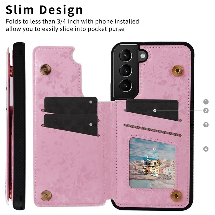 Для Samsung Galaxy S21+ 5G Kickstand Case Pattern Printing Card Slots Phone Back Shell - Rose