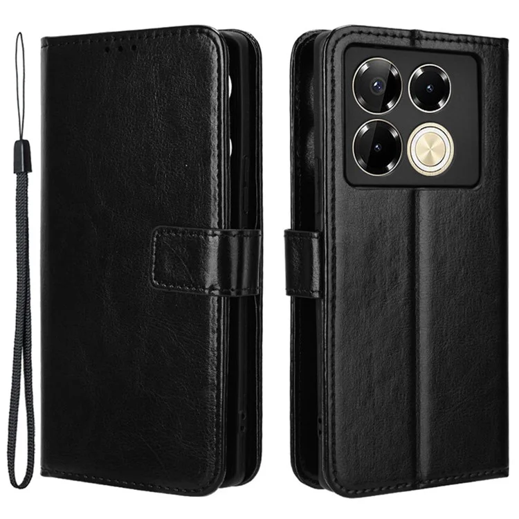 Per Infinix Note 40 Pro 4G X6850 Case PU Leather Crazy Horse Texture Anti-Drop Phone Cover - Nero