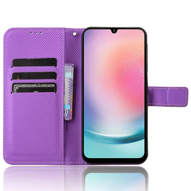 For Samsung Galaxy M55 5G / C55 5G / F55 5G Case Diamond Texture PU Leather Wallet Phone Cover TPU Inner Shell - Purple