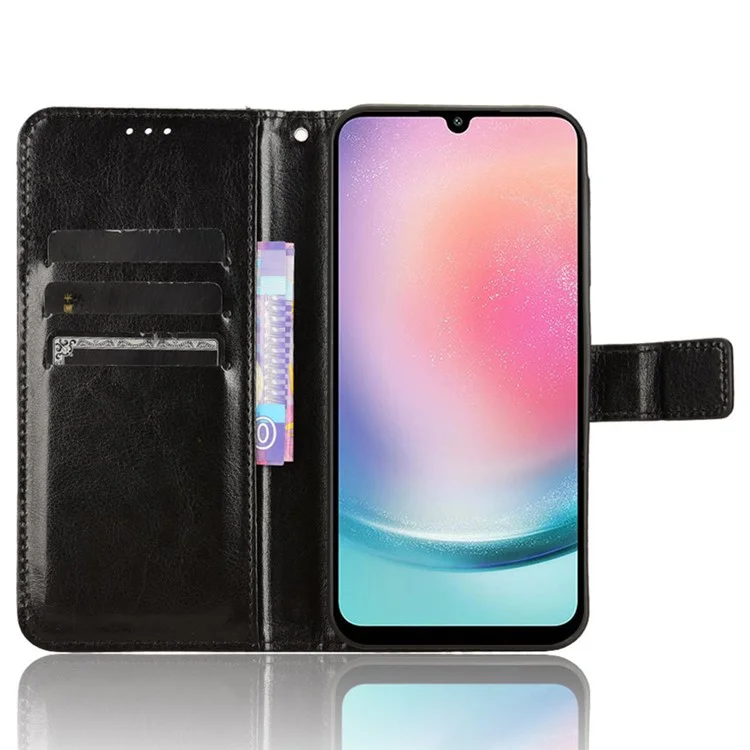 Para Samsung Galaxy M55 5G / C55 5G / F55 5G Funda Textura de Cuero de Caballo Loco Cubierta de Teléfono con Billetera Soporte - Negro