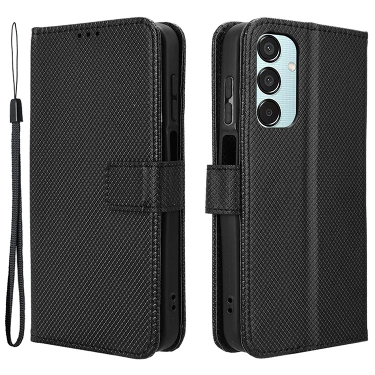 Per Samsung Galaxy F15 5G / M15 5G Custodia Portafoglio Texture Diamantata in Pelle - Nero