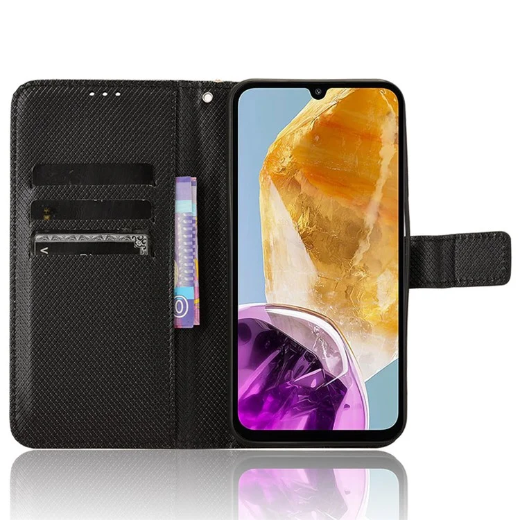 Per Samsung Galaxy F15 5G / M15 5G Custodia Portafoglio Texture Diamantata in Pelle - Nero