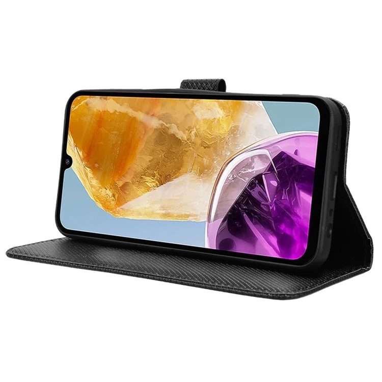 Per Samsung Galaxy F15 5G / M15 5G Custodia Portafoglio Texture Diamantata in Pelle - Nero