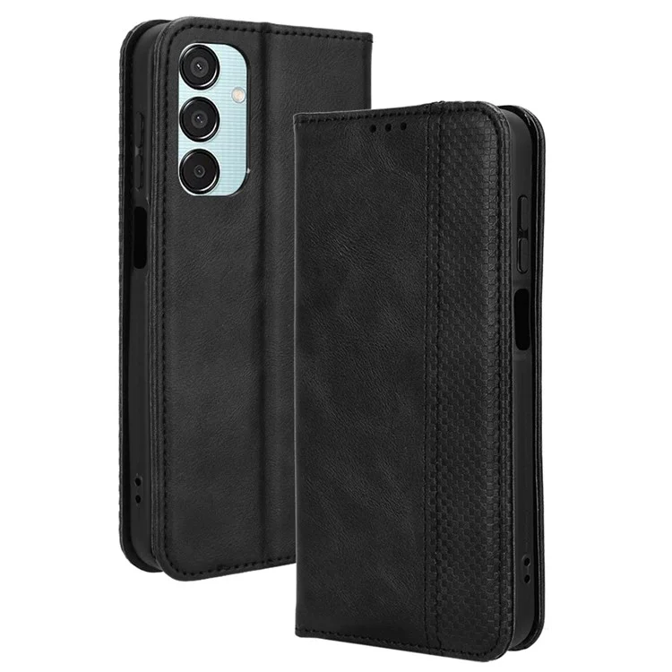 Per Samsung Galaxy F15 5G / M15 5G Custodia Vintage in Pelle PU Folio Cover per telefono con vani per contanti/carte - Nero