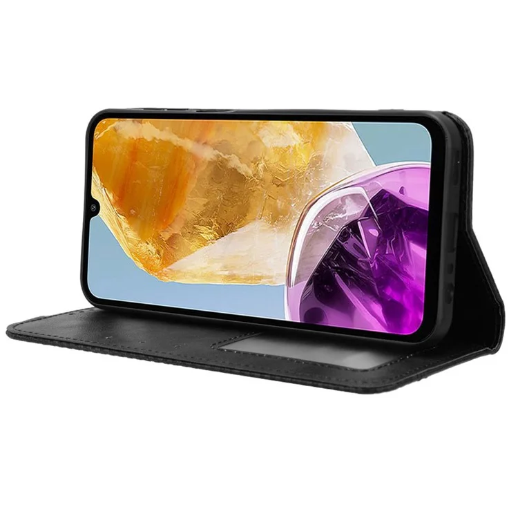 Per Samsung Galaxy F15 5G / M15 5G Custodia Vintage in Pelle PU Folio Cover per telefono con vani per contanti/carte - Nero