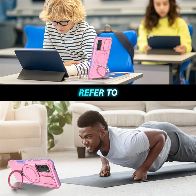 For Samsung Galaxy S20 FE 4G / FE 5G / S20 Lite / S20 FE 2022 Magnetic Case PC+TPU Phone Shell with Slide Camera Lid - Purple  /  Pink