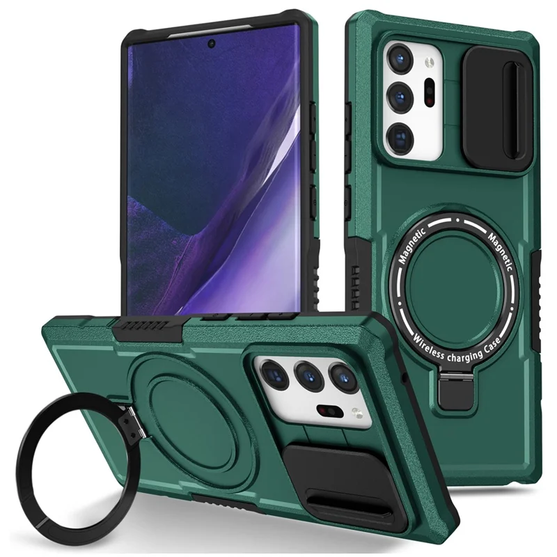 For Samsung Galaxy Note20 Ultra / Note20 Ultra 5G Case Anti-drop PC+TPU Phone Shell Magnetic Case - Blackish Green