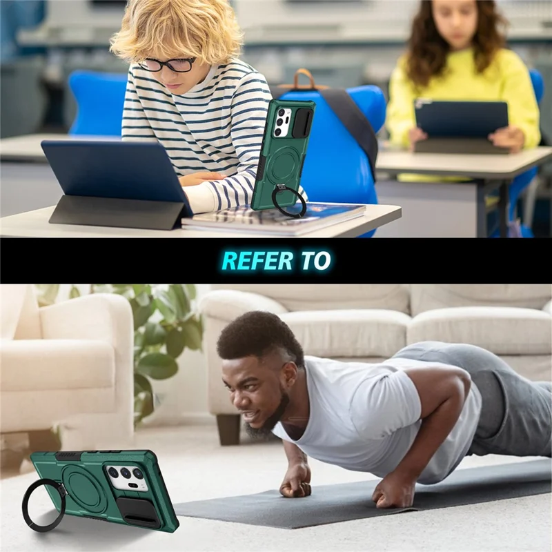 For Samsung Galaxy Note20 Ultra / Note20 Ultra 5G Case Anti-drop PC+TPU Phone Shell Magnetic Case - Blackish Green