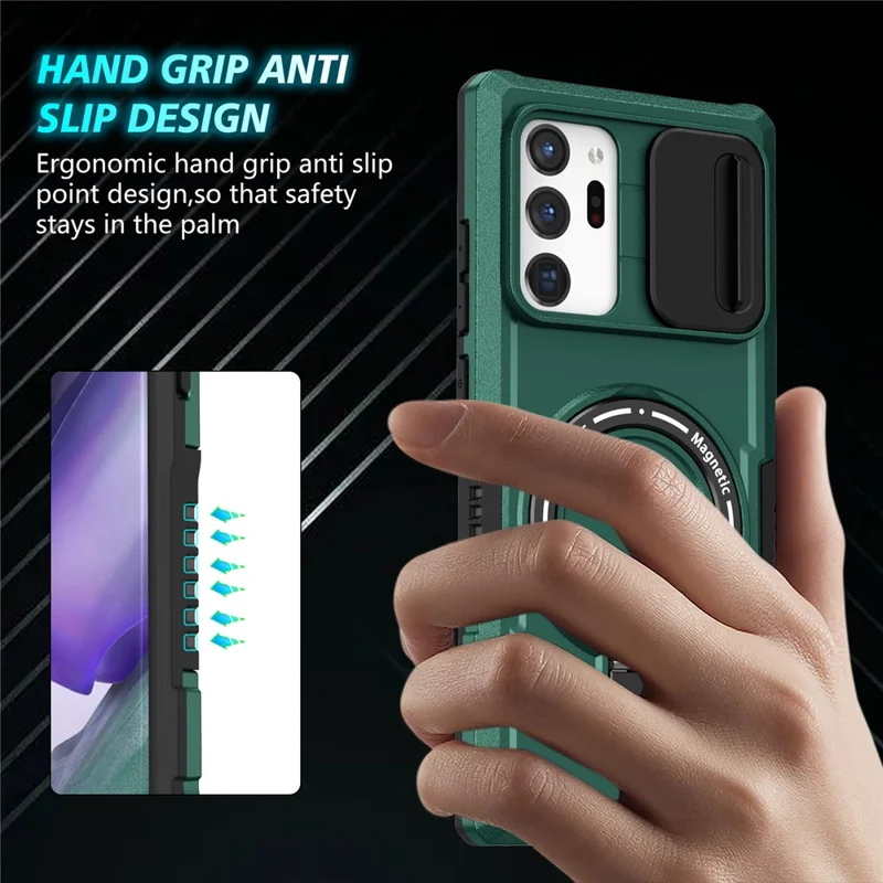 For Samsung Galaxy Note20 Ultra / Note20 Ultra 5G Case Anti-drop PC+TPU Phone Shell Magnetic Case - Blackish Green