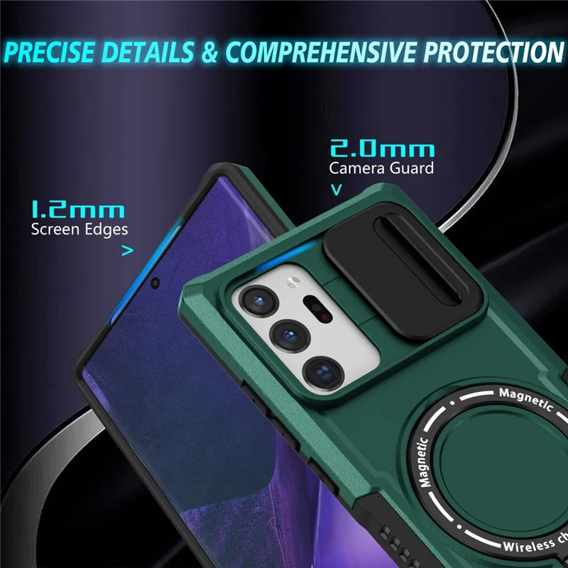 For Samsung Galaxy Note20 Ultra / Note20 Ultra 5G Case Anti-drop PC+TPU Phone Shell Magnetic Case - Blackish Green