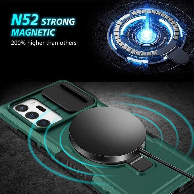 For Samsung Galaxy Note20 Ultra / Note20 Ultra 5G Case Anti-drop PC+TPU Phone Shell Magnetic Case - Blackish Green