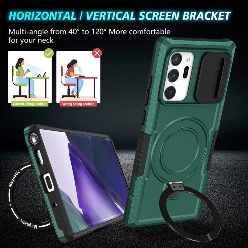 For Samsung Galaxy Note20 Ultra / Note20 Ultra 5G Case Anti-drop PC+TPU Phone Shell Magnetic Case - Blackish Green