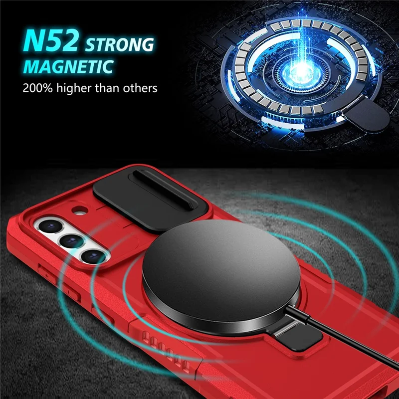 Per Samsung Galaxy S21 FE 5G Case PC+TPU Custodia Magnetica per Telefono con Copertura Scorrevole per la Fotocamera - Rosso