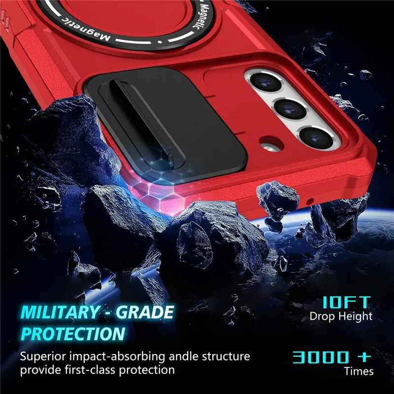 Per Samsung Galaxy S21 FE 5G Case PC+TPU Custodia Magnetica per Telefono con Copertura Scorrevole per la Fotocamera - Rosso