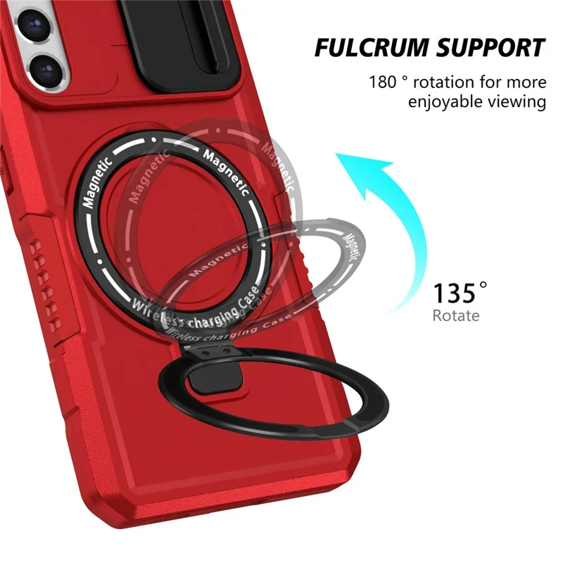 Per Samsung Galaxy S21 FE 5G Case PC+TPU Custodia Magnetica per Telefono con Copertura Scorrevole per la Fotocamera - Rosso
