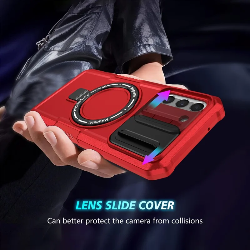 Per Samsung Galaxy S21 FE 5G Case PC+TPU Custodia Magnetica per Telefono con Copertura Scorrevole per la Fotocamera - Rosso