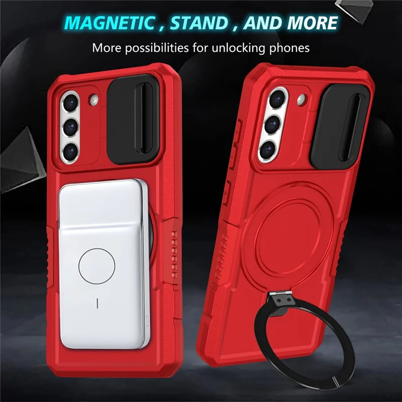 Per Samsung Galaxy S21 FE 5G Case PC+TPU Custodia Magnetica per Telefono con Copertura Scorrevole per la Fotocamera - Rosso