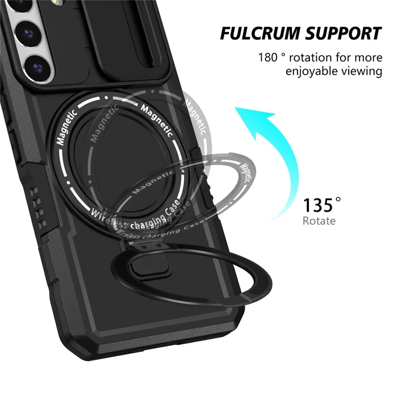Pour Samsung Galaxy S22+ 5G kickstand Case PC+TPU Magnetic Phone Shell avec Lens Cover - Noir