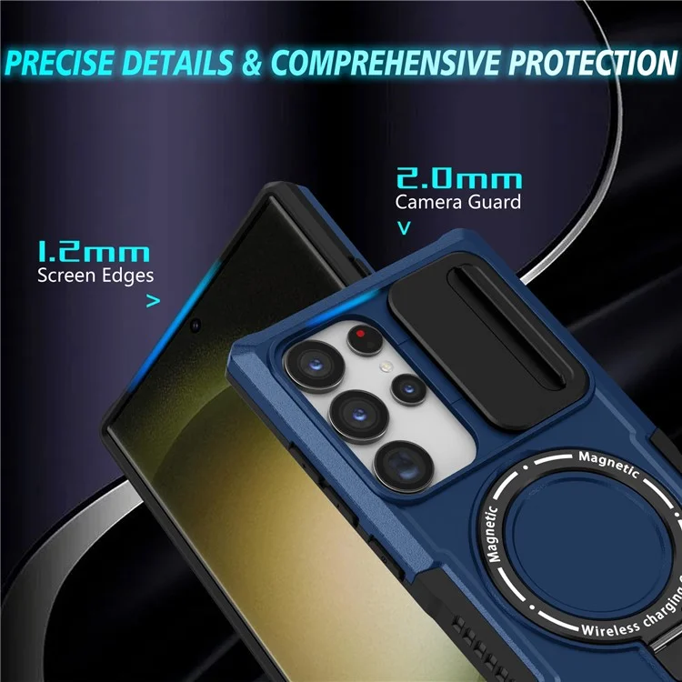 Para Samsung Galaxy S24 Ultra Case PC+TPU Capa de Telefone com Tampa da Lente Compatível com MagSafe - Safira
