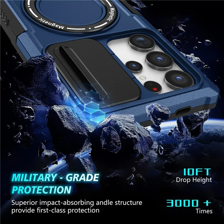 Para Samsung Galaxy S24 Ultra Case PC+TPU Capa de Telefone com Tampa da Lente Compatível com MagSafe - Safira