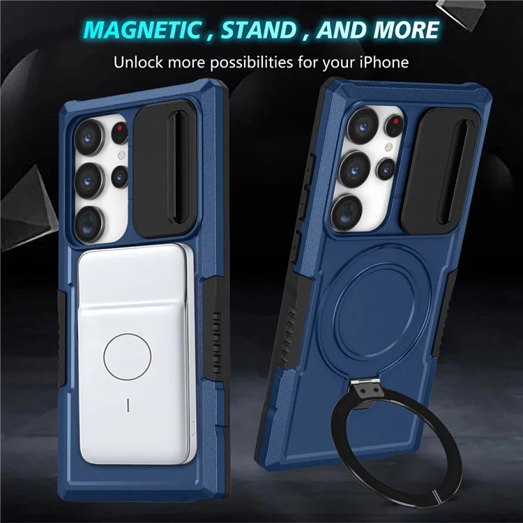 Para Samsung Galaxy S24 Ultra Case PC+TPU Capa de Telefone com Tampa da Lente Compatível com MagSafe - Safira