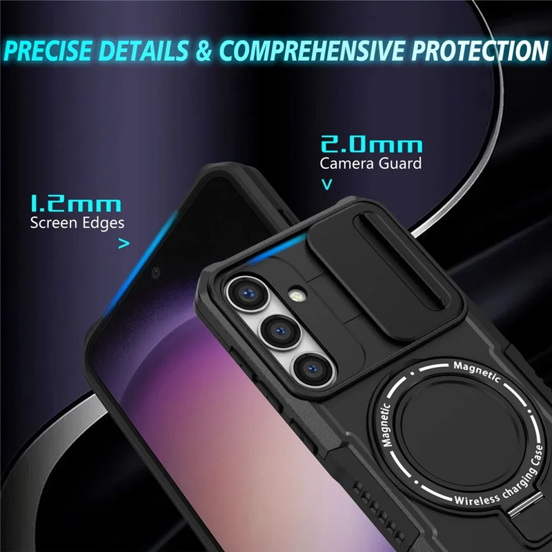 For Samsung Galaxy S24+ Case Slide Lens Window Kickstand Protective Cover Magnetic Case - Black