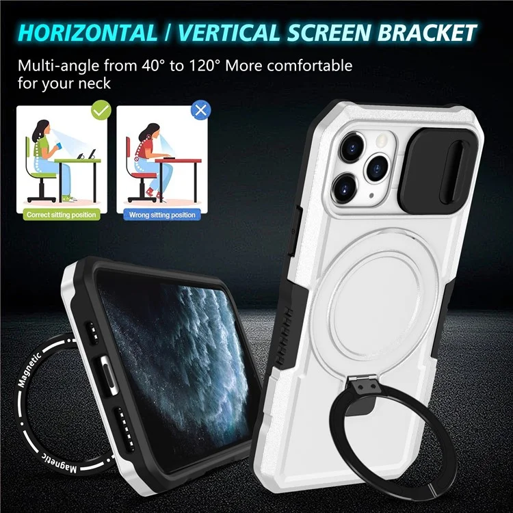 For iPhone 11 Pro Case Compatible with MagSafe PC+TPU Camera Protection Phone Cover - Black / White