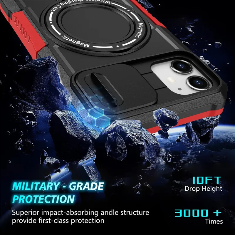 For iPhone 11 Case Usynlig Magnetisk Stand PC+TPU Telefonbeskyttelse med Indbygget Skydelinse - Rød/Sort