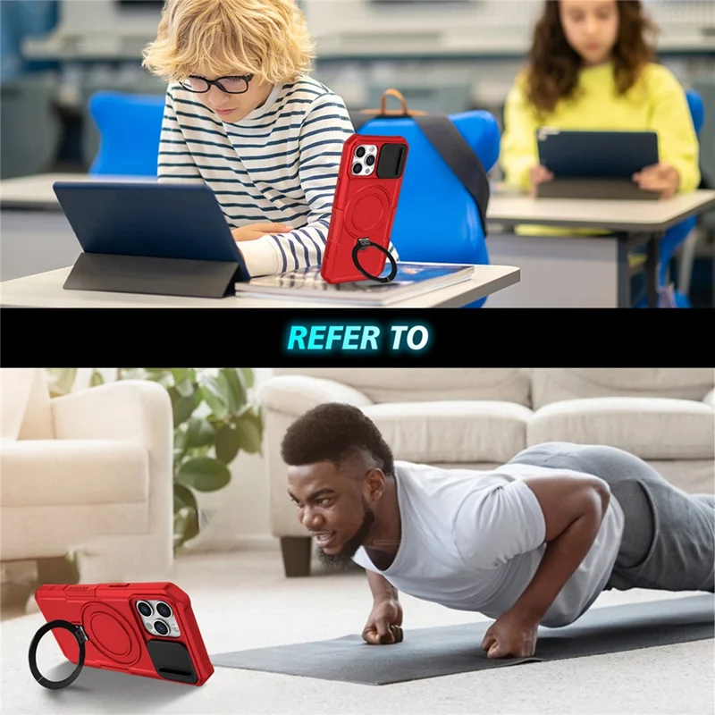 For iPhone 12 Pro Max 6.7 inch Magnetic Phone Case PC+TPU Cover with Slide Camera Lid - Red