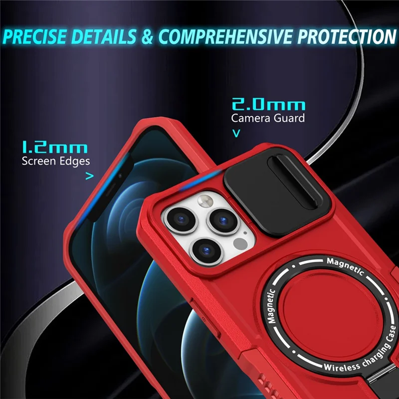For iPhone 12 Pro Max 6.7 inch Magnetic Phone Case PC+TPU Cover with Slide Camera Lid - Red