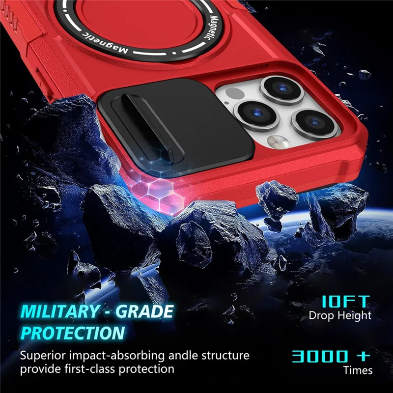 For iPhone 12 Pro Max 6.7 inch Magnetic Phone Case PC+TPU Cover with Slide Camera Lid - Red