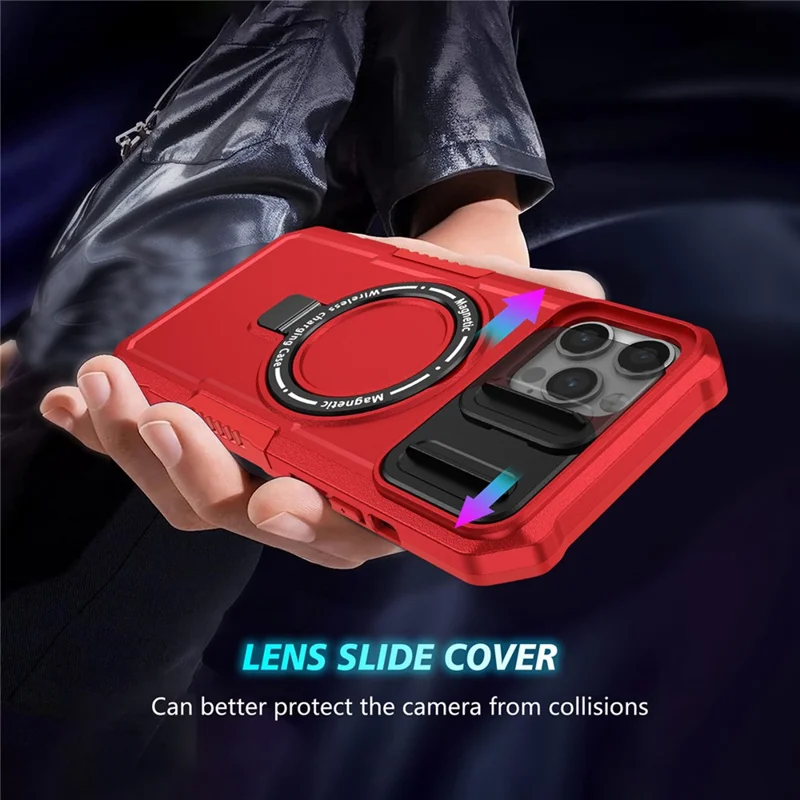For iPhone 12 Pro Max 6.7 inch Magnetic Phone Case PC+TPU Cover with Slide Camera Lid - Red