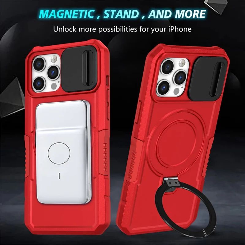 For iPhone 12 Pro Max 6.7 inch Magnetic Phone Case PC+TPU Cover with Slide Camera Lid - Red