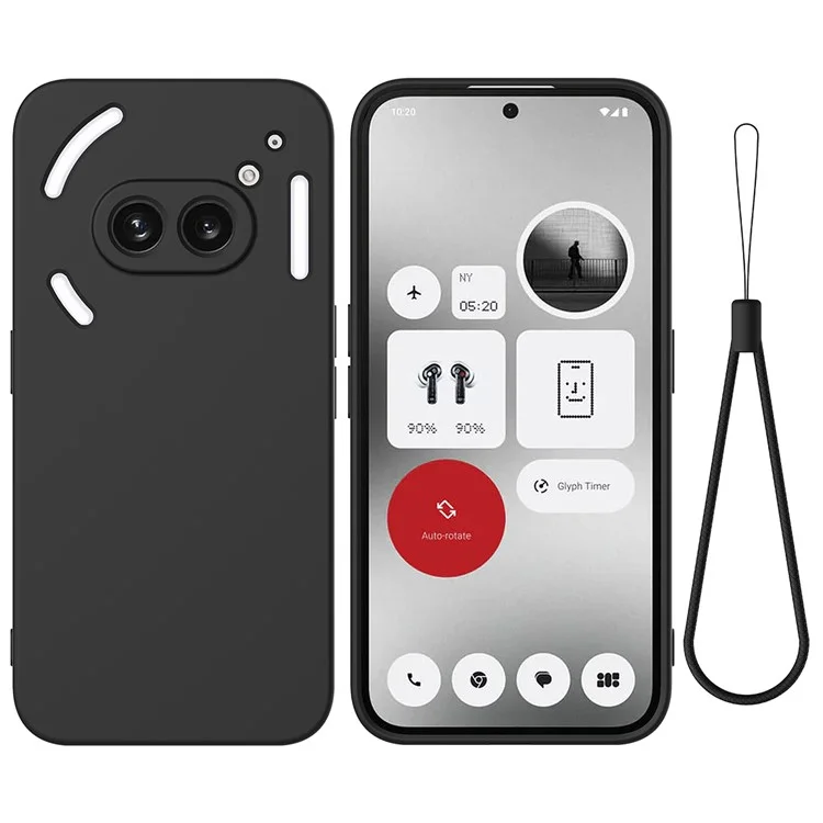 For Nothing Phone (2a) Case with Hand Strap Soft Lining Liquid Silicone Phone Cover - Black