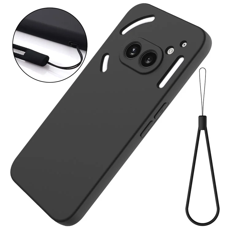 For Nothing Phone (2a) Case with Hand Strap Soft Lining Liquid Silicone Phone Cover - Black
