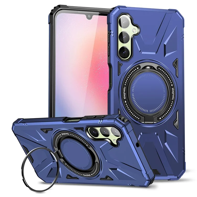 For Samsung Galaxy A05 4G Case TPU+PC Magnetic Phone Cover with Ring Kickstand - Navy Blue