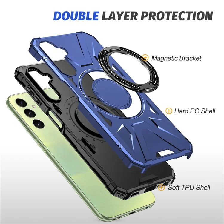 For Samsung Galaxy A05 4G Case TPU+PC Magnetic Phone Cover with Ring Kickstand - Navy Blue