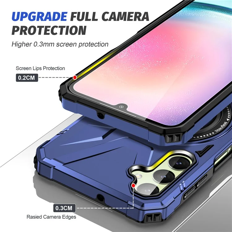 For Samsung Galaxy A05 4G Case TPU+PC Magnetic Phone Cover with Ring Kickstand - Navy Blue