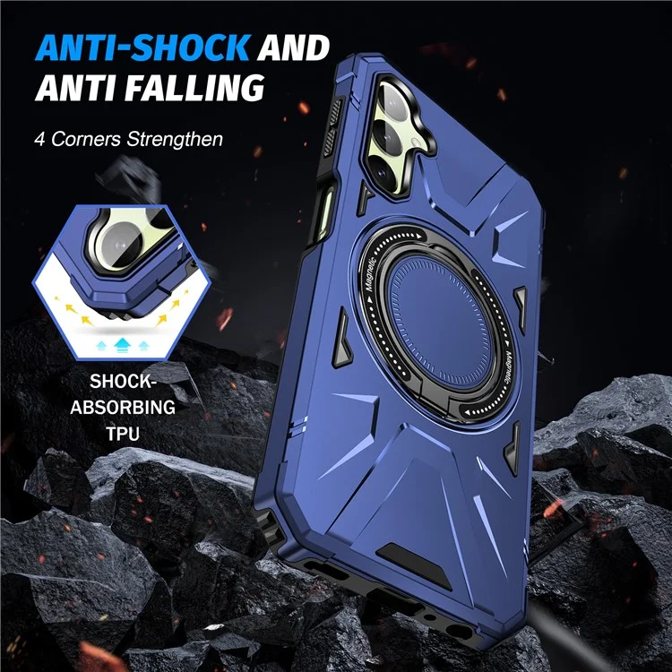 For Samsung Galaxy A05 4G Case TPU+PC Magnetic Phone Cover with Ring Kickstand - Navy Blue