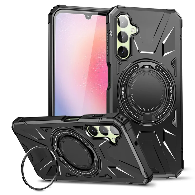 For Samsung Galaxy A05 4G Case TPU+PC Magnetic Phone Cover with Ring Kickstand - Black