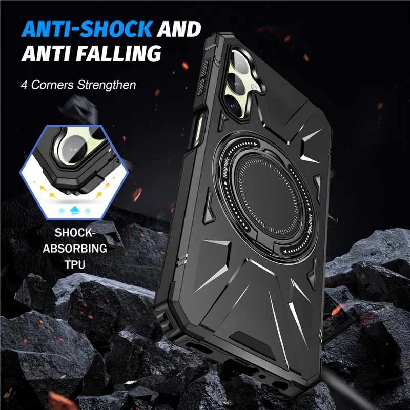 For Samsung Galaxy A05 4G Case TPU+PC Magnetic Phone Cover with Ring Kickstand - Black