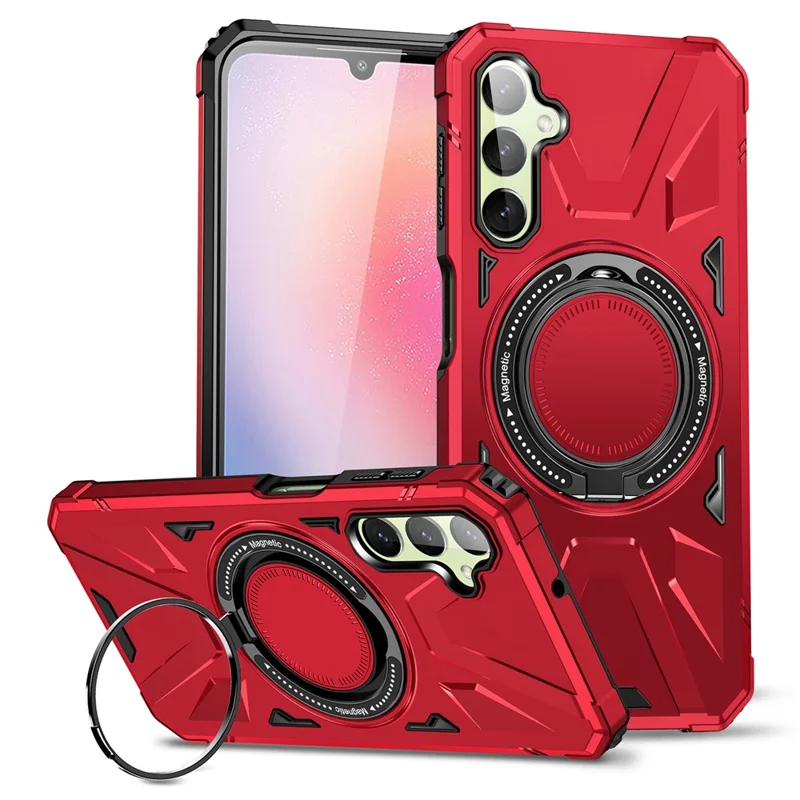 For Samsung Galaxy A05 4G Case TPU+PC Magnetic Phone Cover with Ring Kickstand - Red