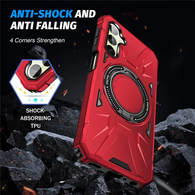 For Samsung Galaxy A05 4G Case TPU+PC Magnetic Phone Cover with Ring Kickstand - Red