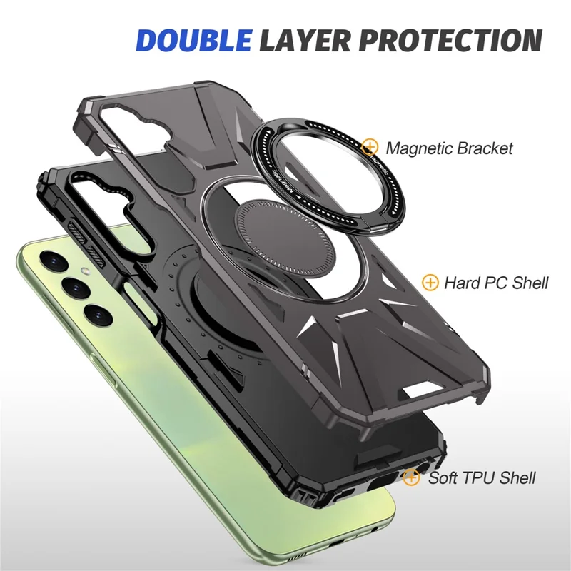 For Samsung Galaxy A05 4G Case TPU+PC Magnetic Phone Cover with Ring Kickstand - Grey