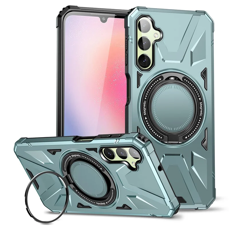 For Samsung Galaxy A05 4G Case TPU+PC Magnetic Phone Cover with Ring Kickstand - Green